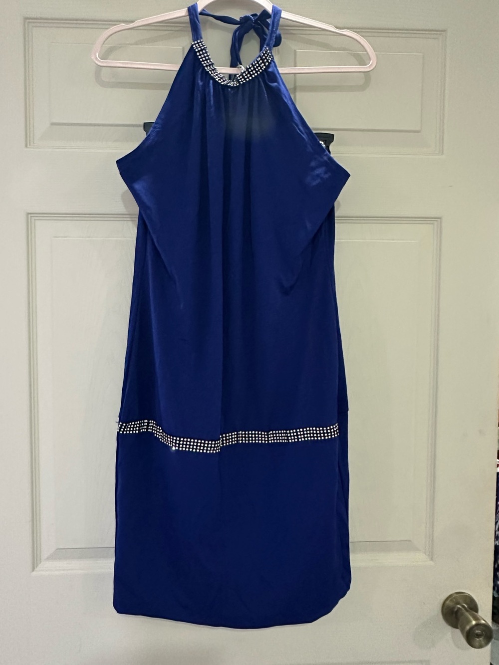 Sleeveless Halter Cocktail Dress in Royal Blue with Embellished Trim New no Tag